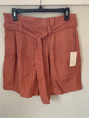 a new day coral Eyelet High-Waist Paperbag Shorts NWT